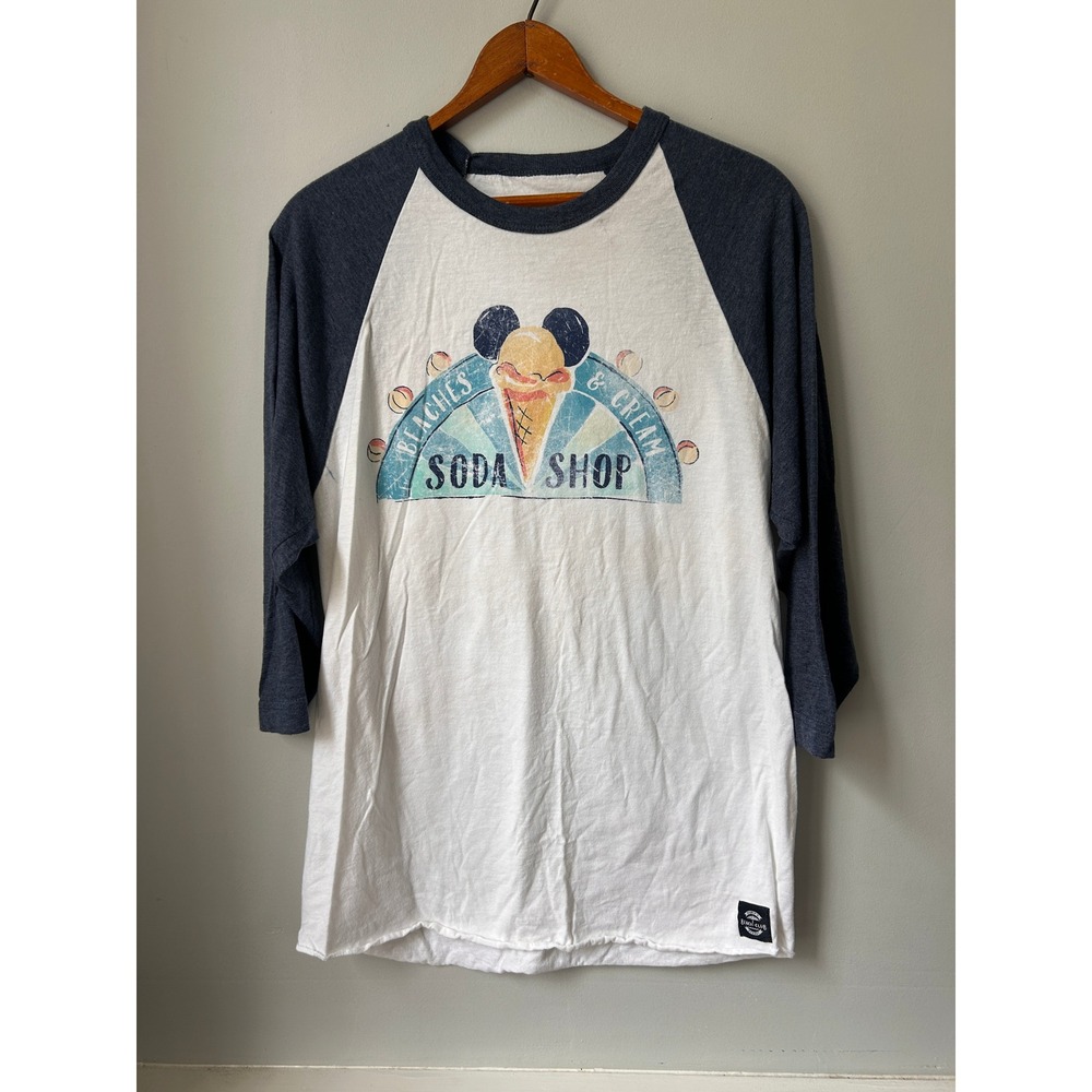Disney Beaches & Cream Soda Shop Raglan Baseball Tee Navy Blue White Medium